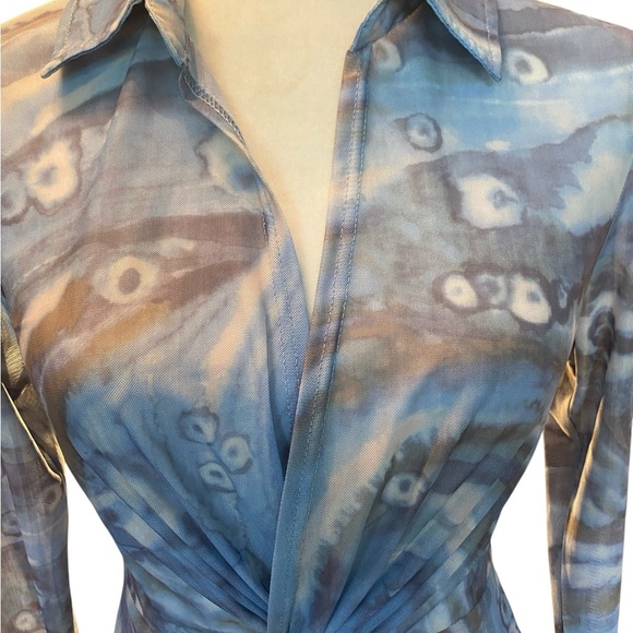 ACOA Womens Blue Marbled Mesh Long Sleeve Shirt - Picture 4 of 8